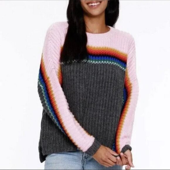Xirena Rainbow Sweater Alpaca Wool Crew Neck Boxy Apres Ski Long Sleeve Pullover - Picture 1 of 16